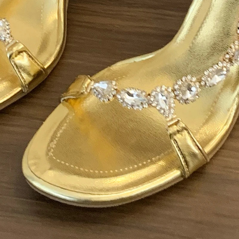 Women’s High Heel Sandals with Gem Chain Strap