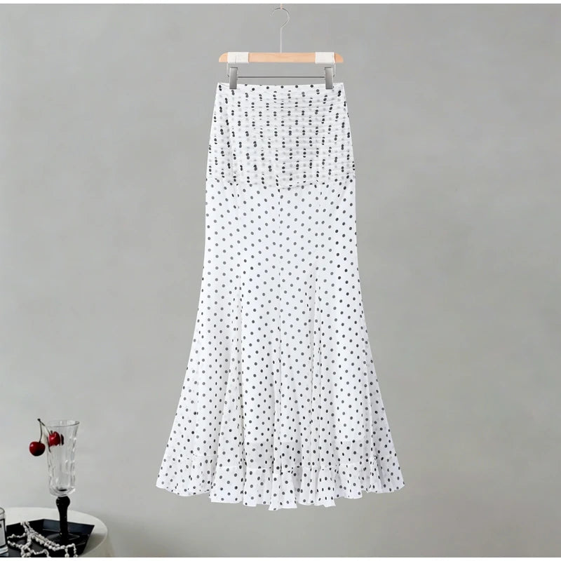 Women’s Polka Dot Mermaid Skirt Ruched High Waist