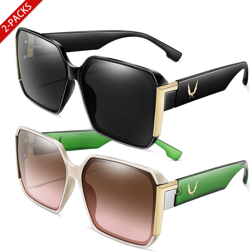 Elegant 2 Packs Unisex Square Sunglasses With UV Protection