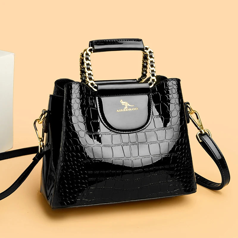Alligator Patent PU Leather Shoulder Bag
