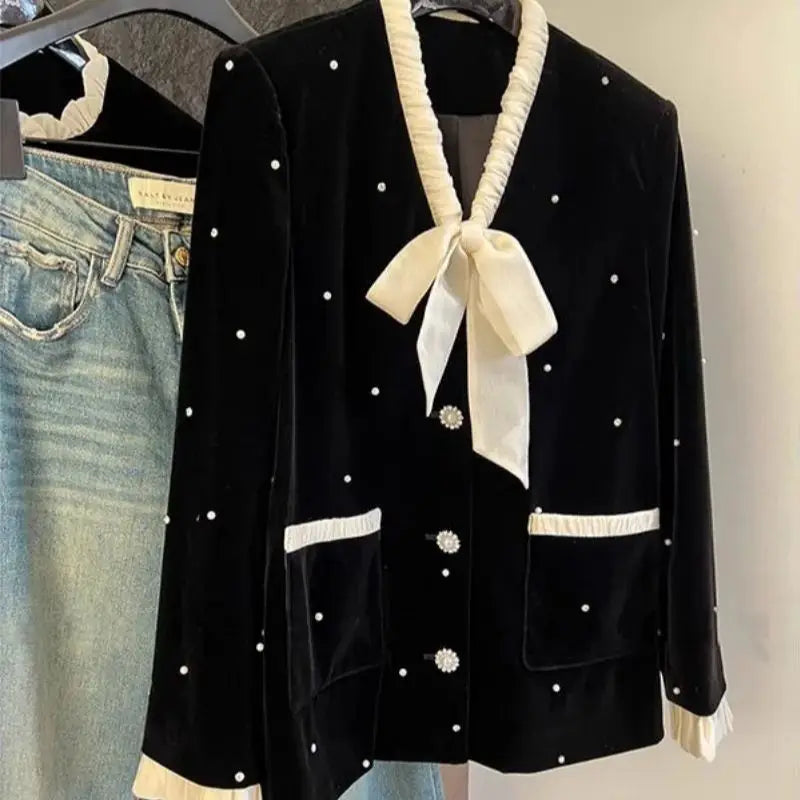 Elevated Pearl Beading Velvet Jacket