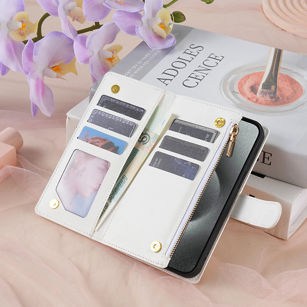 Samsung Galaxy Crossbody Leather Case with Zipper Wallet & Card Holder