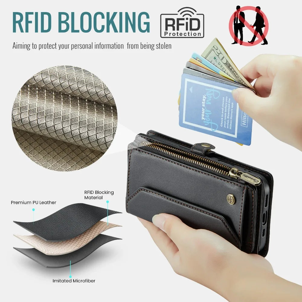 Leather Strap Zipper Card Holder Phone Wallet  Case for iPhone