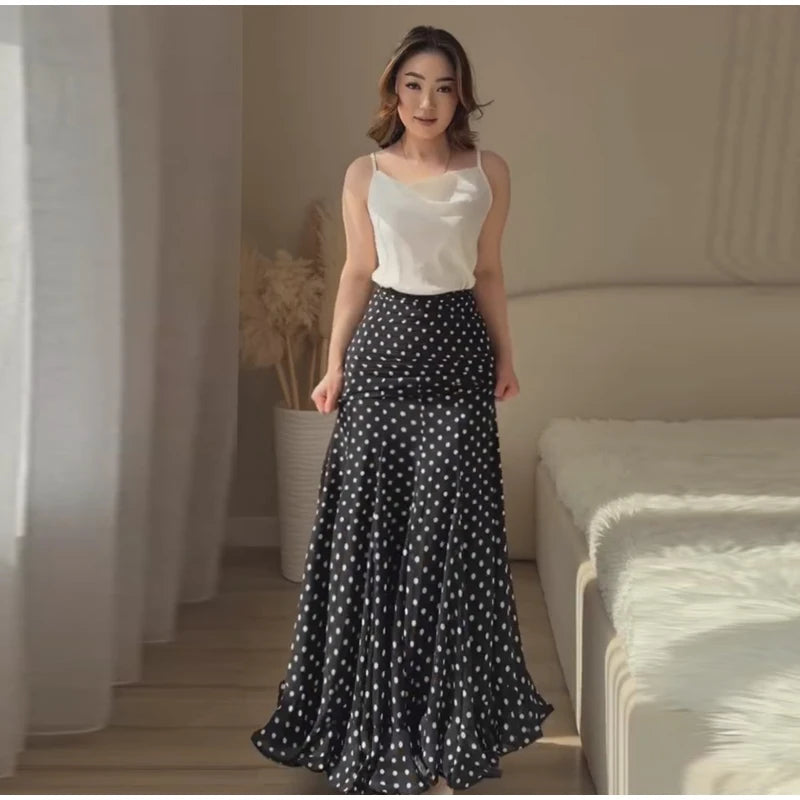 Women’s Polka Dot Mermaid Skirt Ruched High Waist