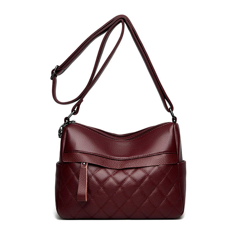 Checker Style Genuine Soft Leather Shoulder Bag