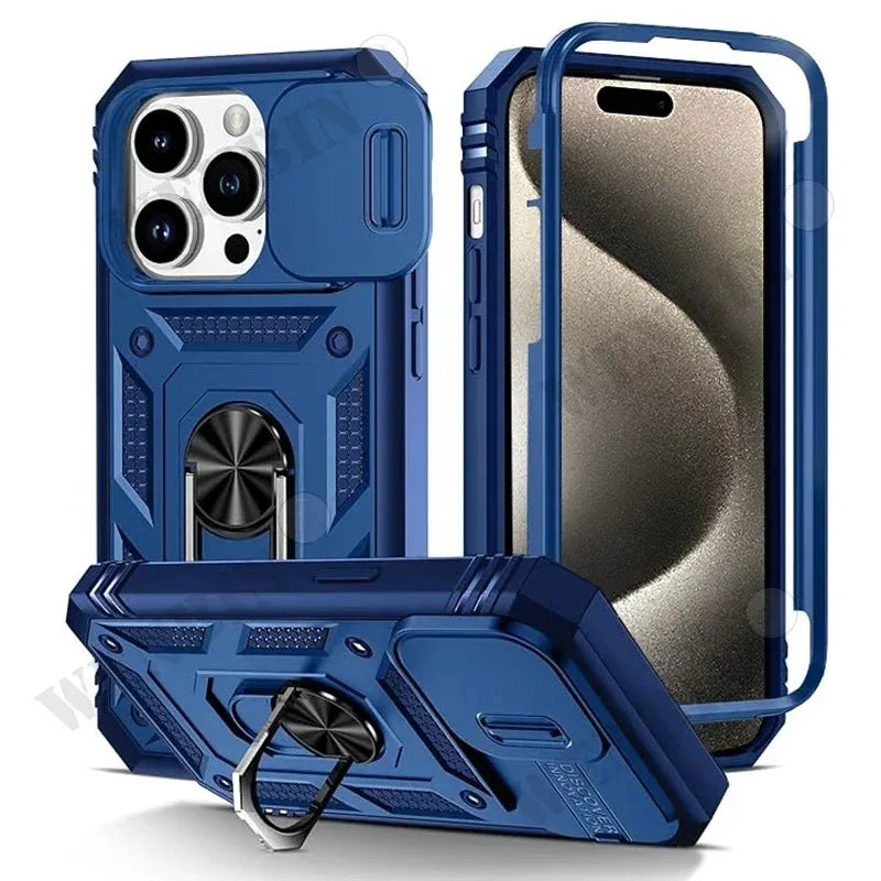 Heavy Duty iPhone Case with Camera 360 Degree Kickstand Cover