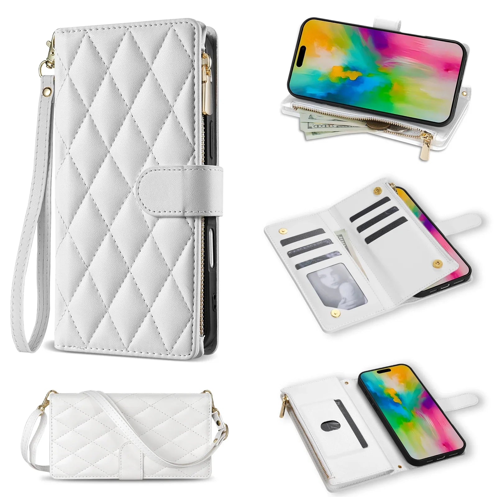 Samsung Galaxy Crossbody Leather Case with Zipper Wallet & Card Holder