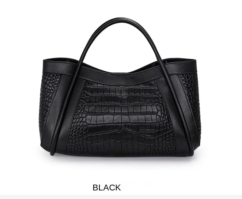 Oversized Crocodile Pattern Leather Tote Shoulder Bag