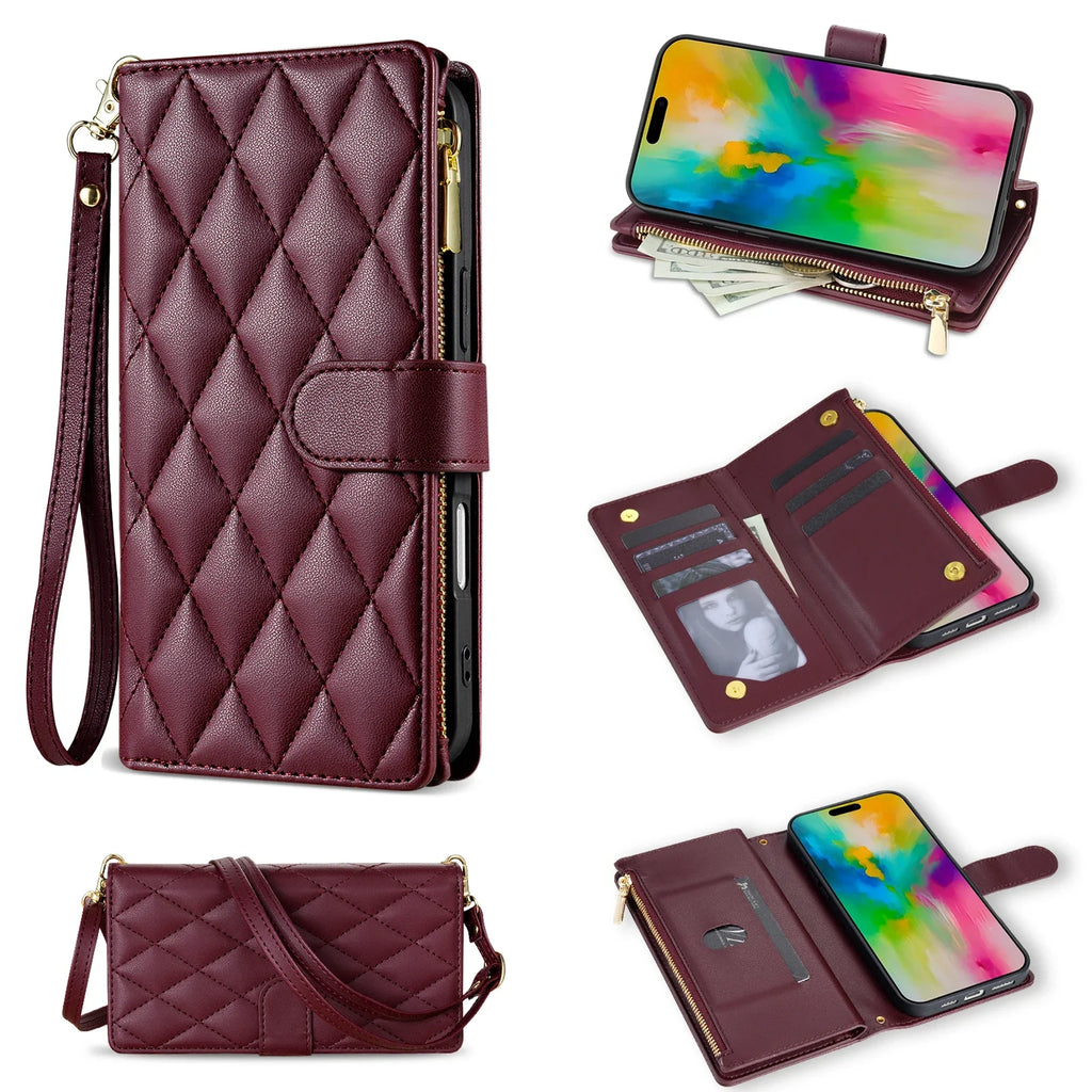 Samsung Galaxy Crossbody Leather Case with Zipper Wallet & Card Holder
