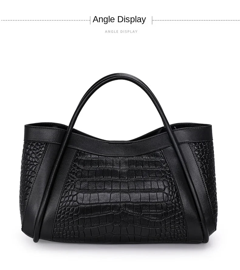 Oversized Crocodile Pattern Leather Tote Shoulder Bag