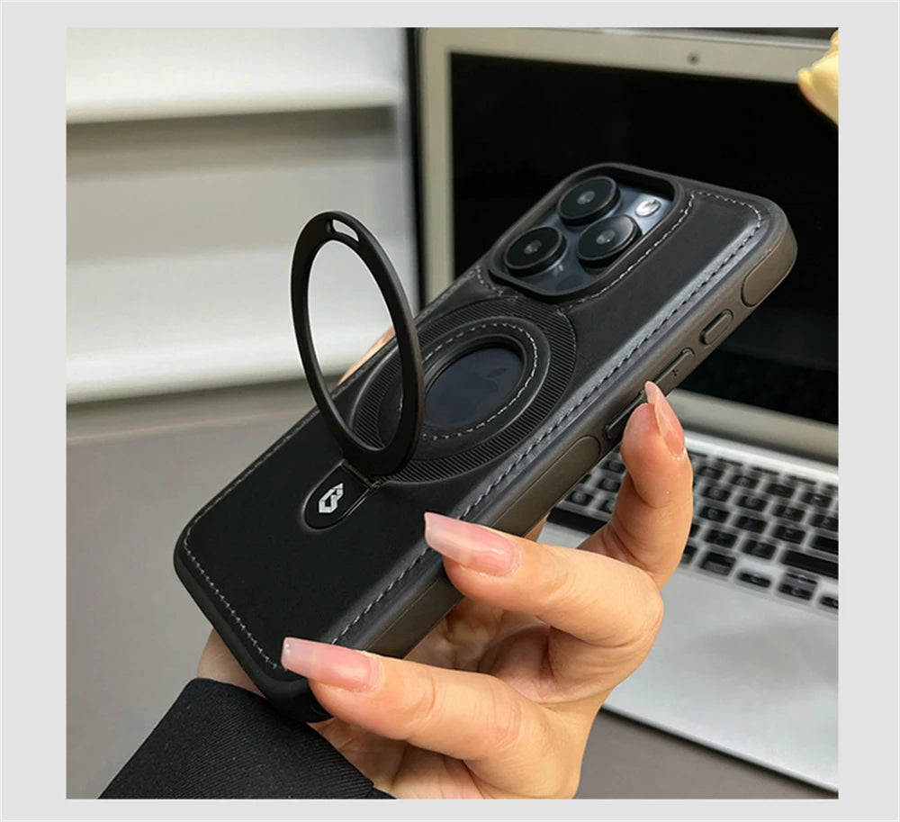 MagSafe PU Leather Ring Stand Case for iPhone