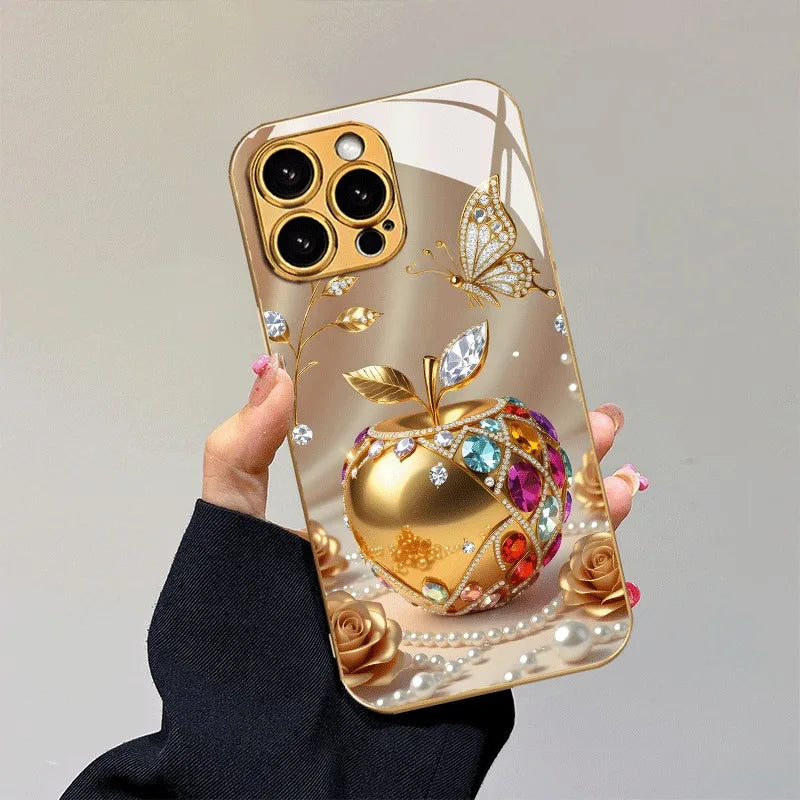 Golden Apple Logo Metallic Paint Glass iPhone Case