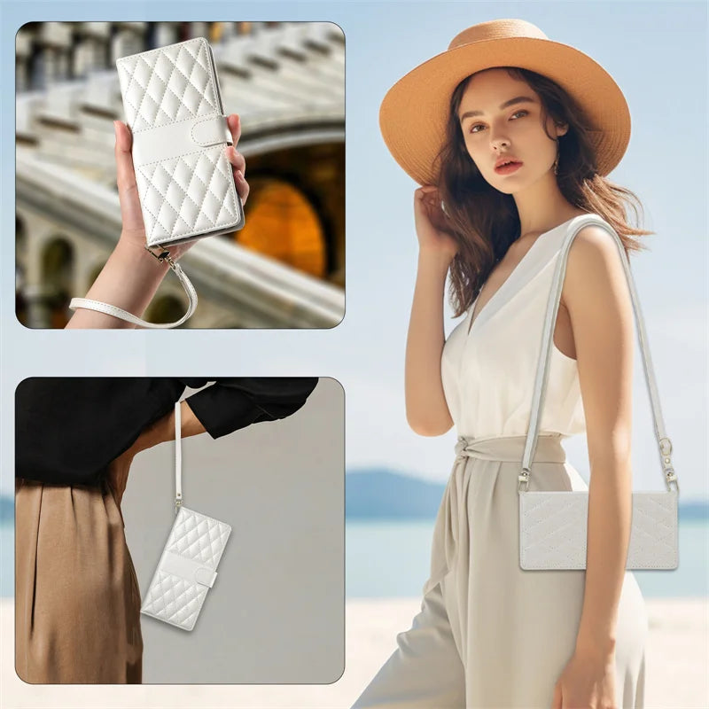 Crossbody Leather Phone Case for Samsung Galaxy – Lanyard Card Wallet Cover