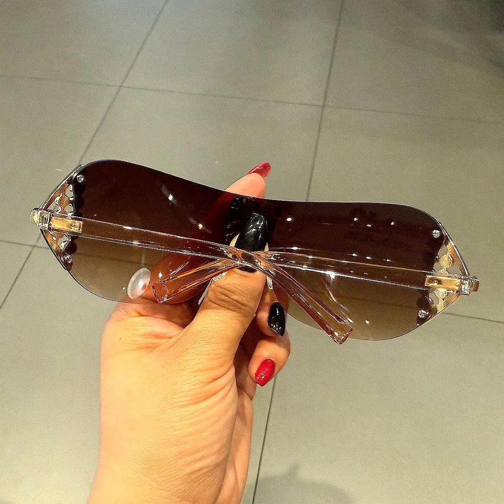 Rimless Women's Sunglasses with Rhinestone Letters