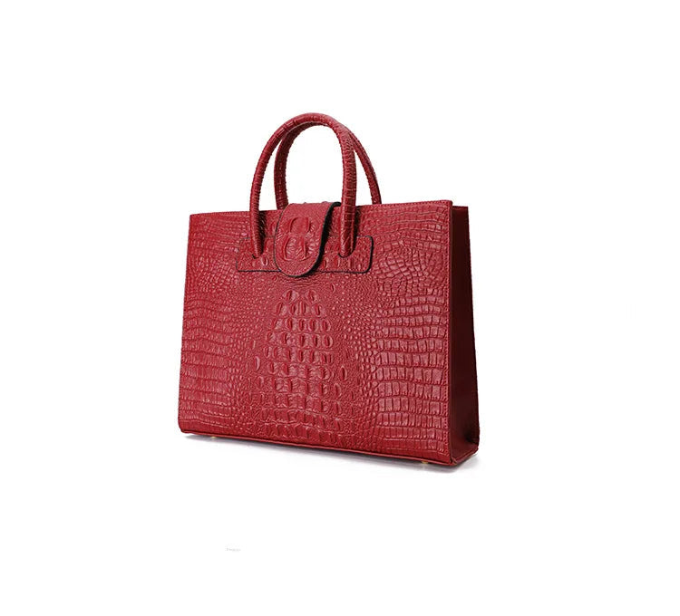 Large Crocodile Pattern Genuine Leather Shoulder Bag