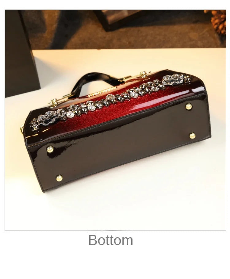 Genuine Leather Diamonds Shoulder Handbag