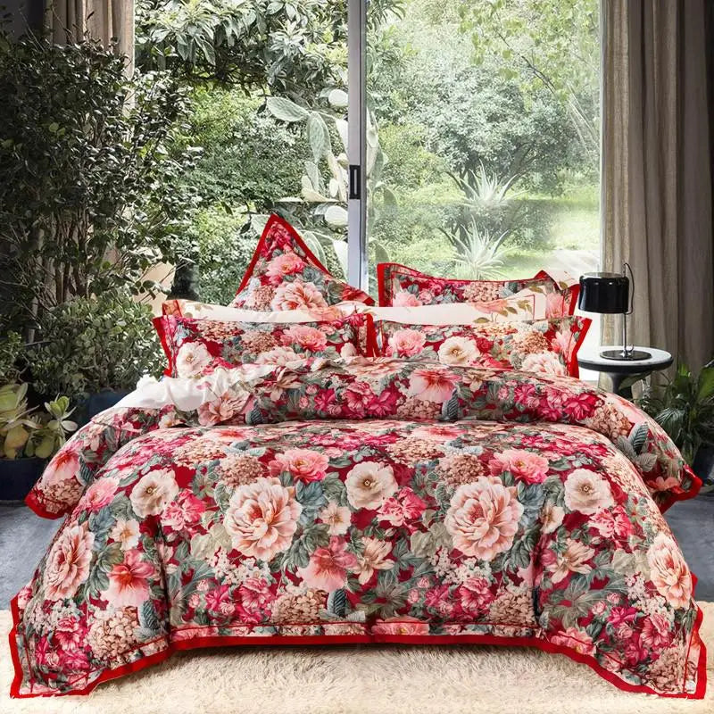  Vintage Chic Blooming Flowers Jacquard Bedding Set