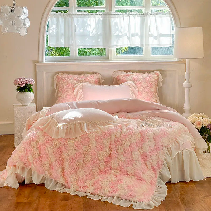 Luxurious  Velvet 3D Roses Bedding Set