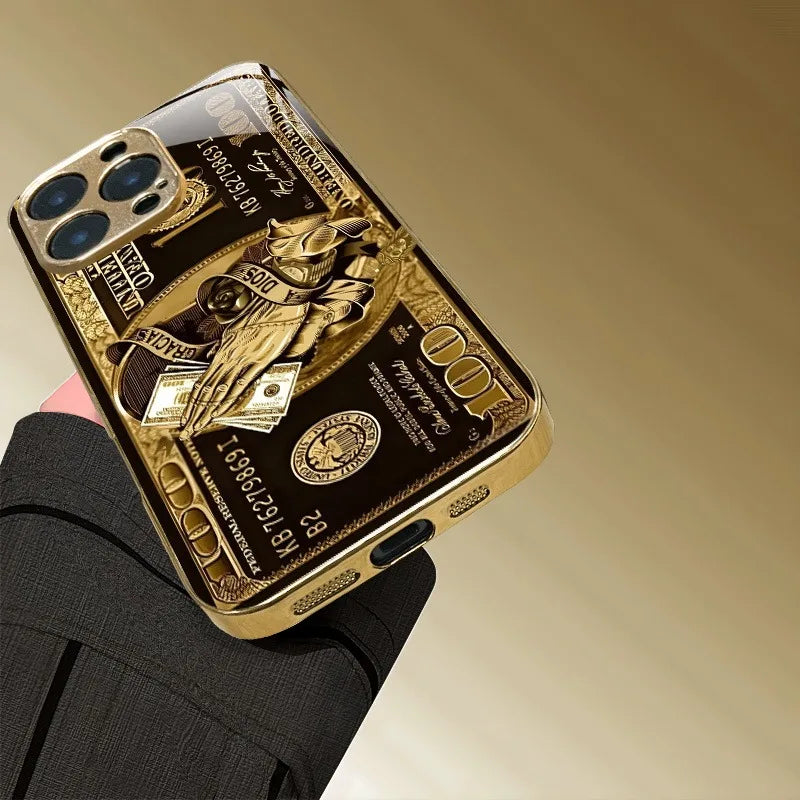 Elegant Wealth Pattern Gold Metallic Paint Glass iPhone Case