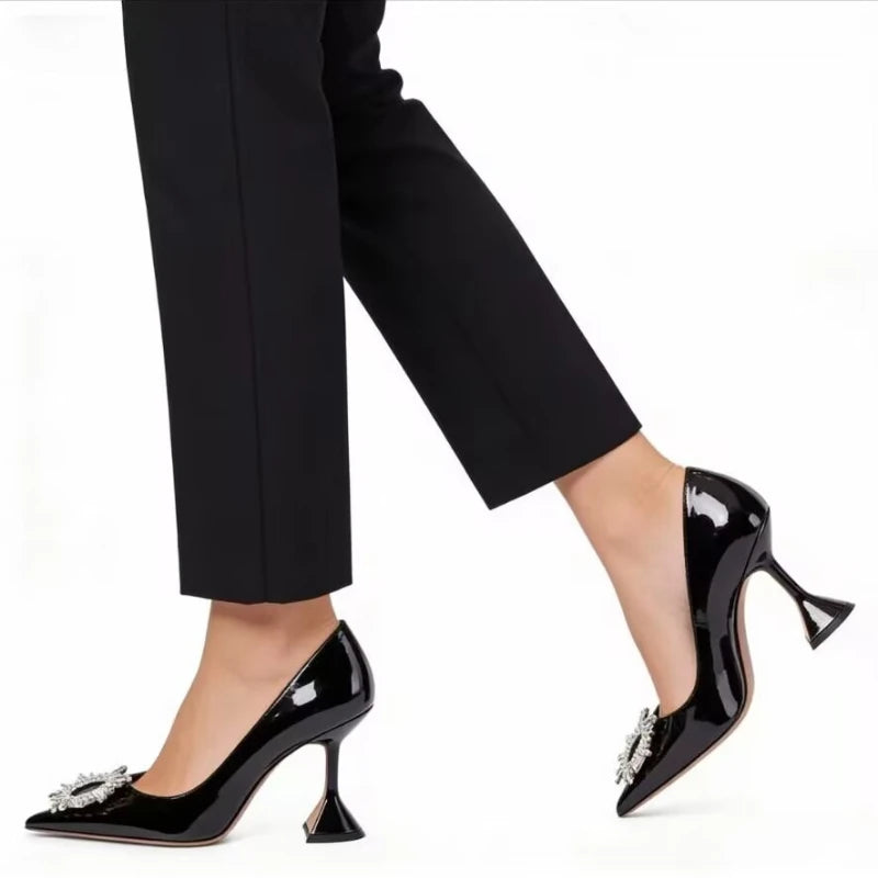 Sun Buckle Rhinestone High-Heels With Wine Glass Heel