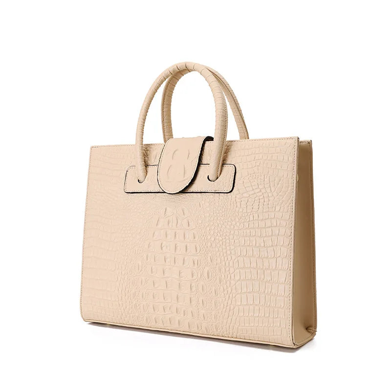 Large Crocodile Pattern Genuine Leather Shoulder Bag