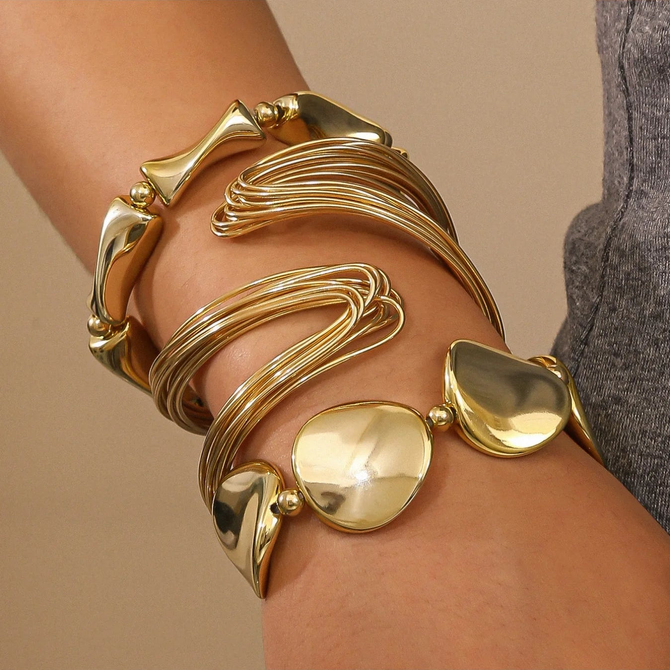 Geometric Twisted Lines Irregular Shaped Open Cuff Bracelet 3 Pieces  Set