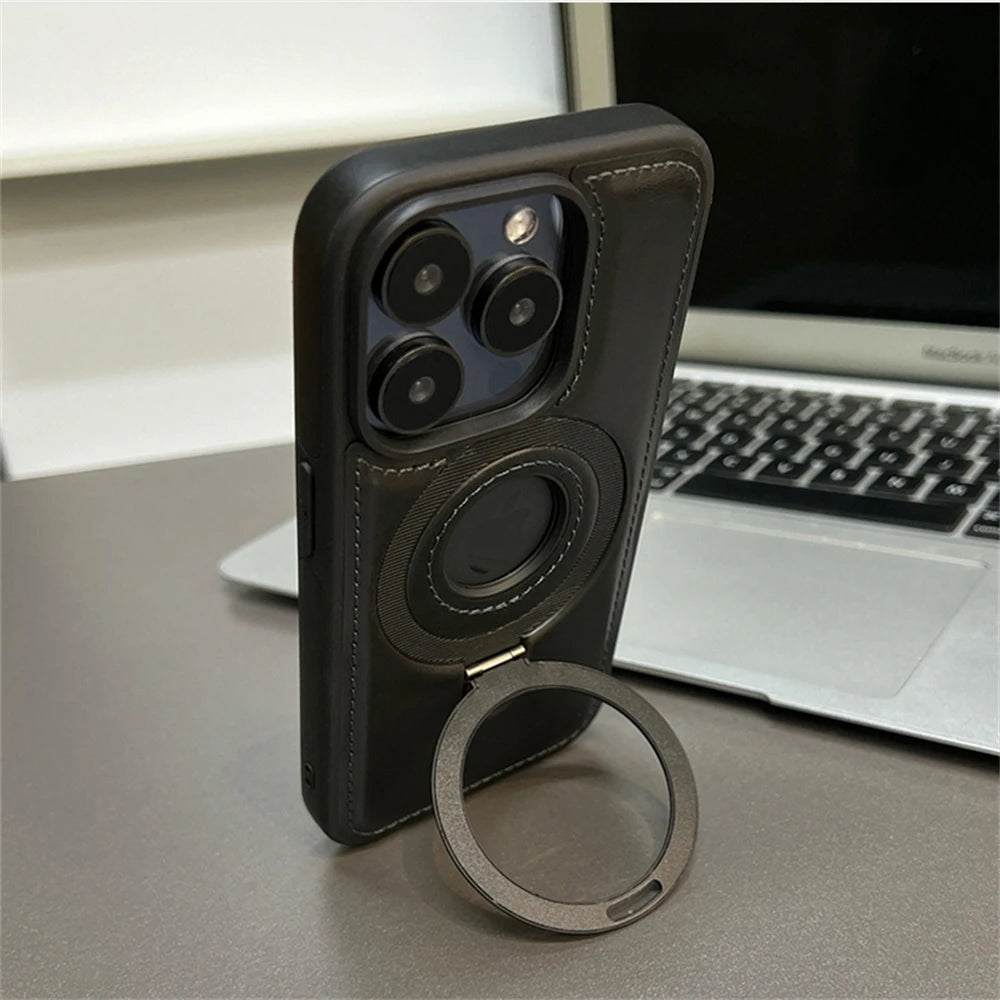 MagSafe PU Leather Ring Stand Case for iPhone