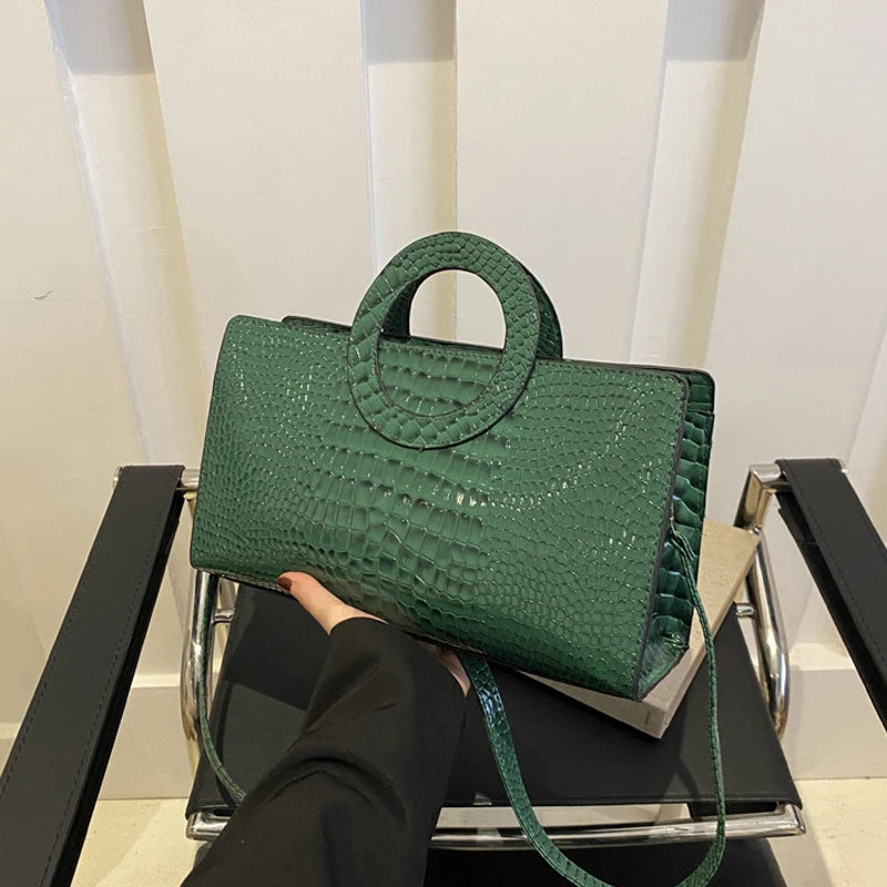 Crocodile Pattern PU Leather Square Handbag
