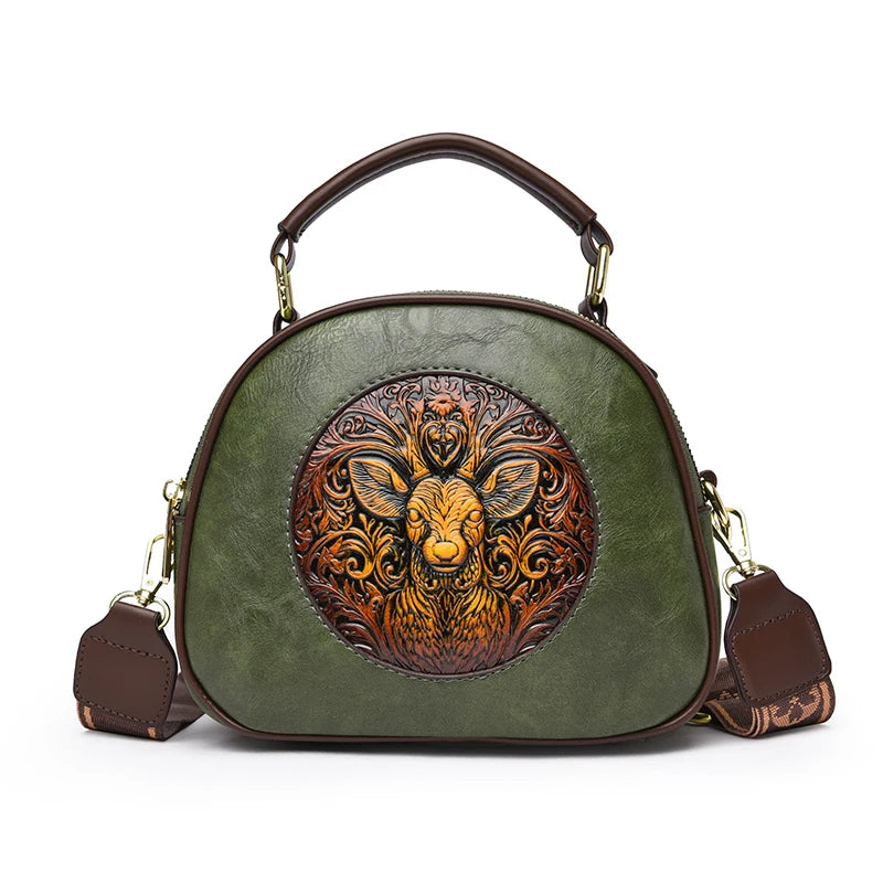 Vintage Embossed Round Shoulder Bag