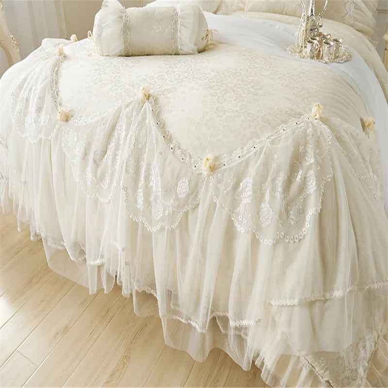 Luxury Princess Floral Bedding Set – Soft Cotton Ruffle Cover Set