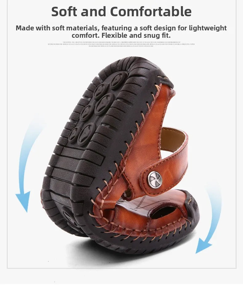 Men’s Premium Leather Sandals – Breathable Slip-On