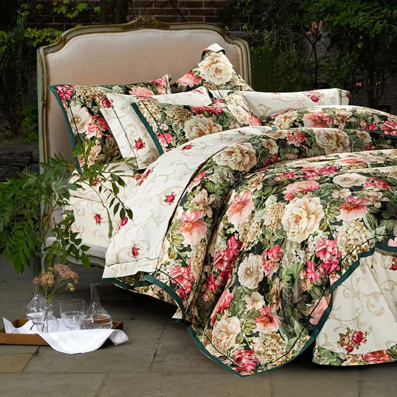  Vintage Chic Blooming Flowers Jacquard Bedding Set