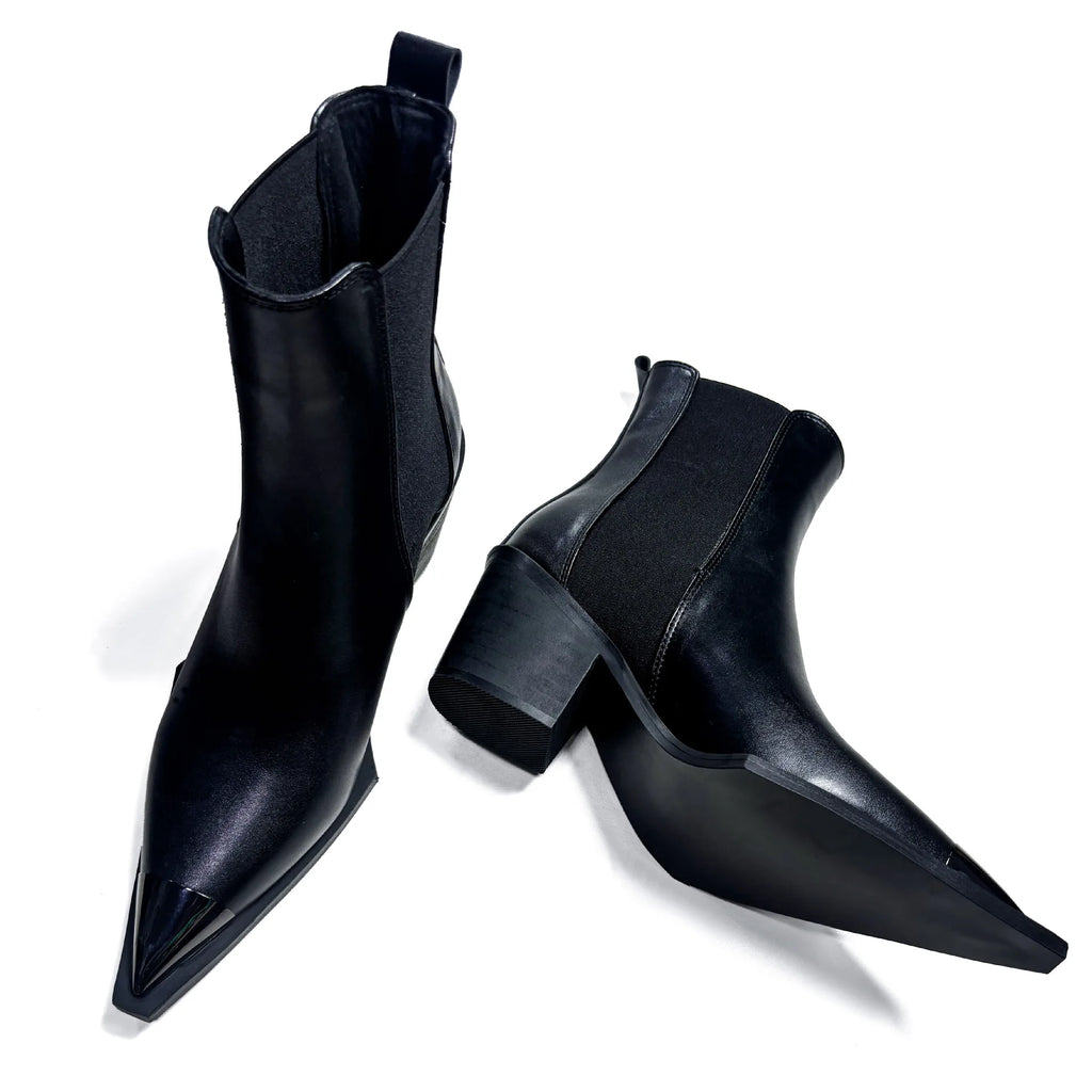 Pointed Metal Pointed Toe Chelsea Ankle Boots With Side Zipper