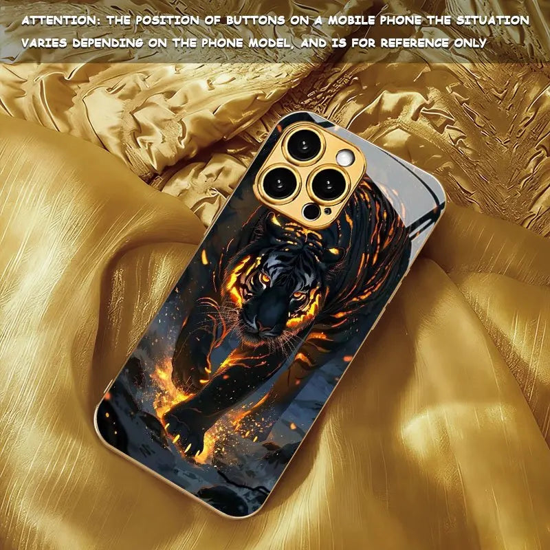 Electroplated Gold Glass Black Panther Phone Case for iPhone