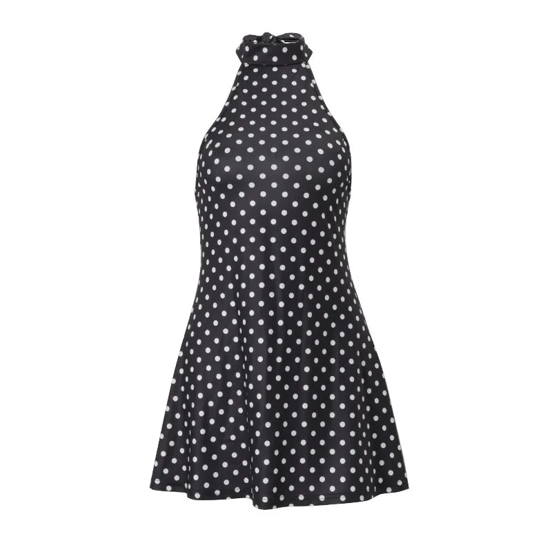 Women’s Polka Dot Off-Shoulder Sleeveless Mini Dress