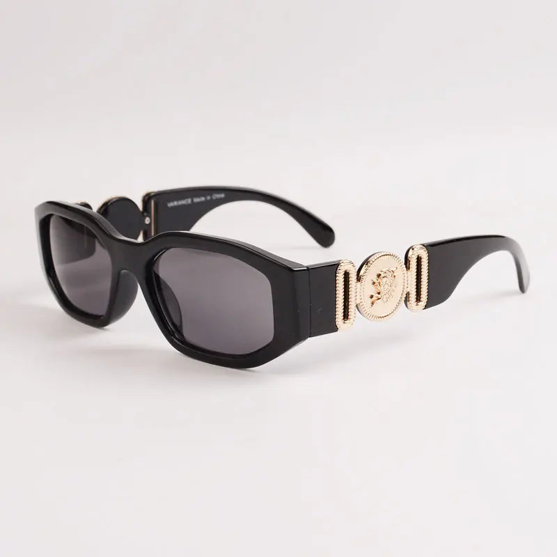 Classic Oval Shaped Gold Black Sunglasses