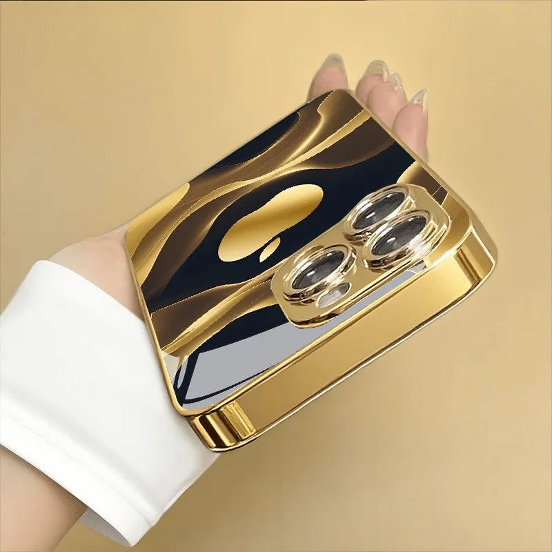 Gilded Fluid Gold Metallic Paint Glass Phone Case for iPhone