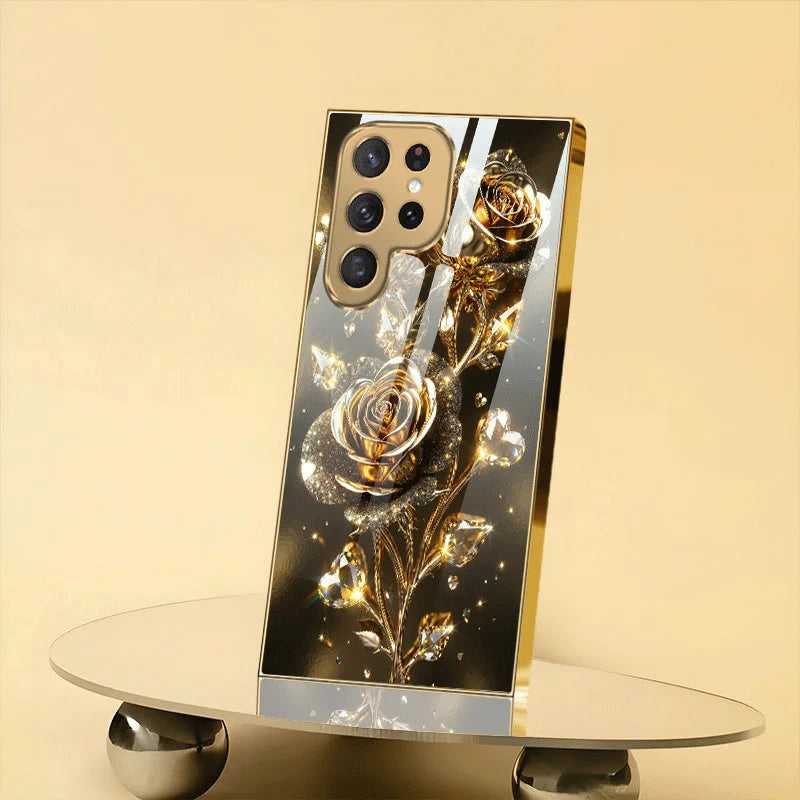 Rose Phone Case for Samsung Galaxy – Electroplated Glass TPU Shockproof Cover