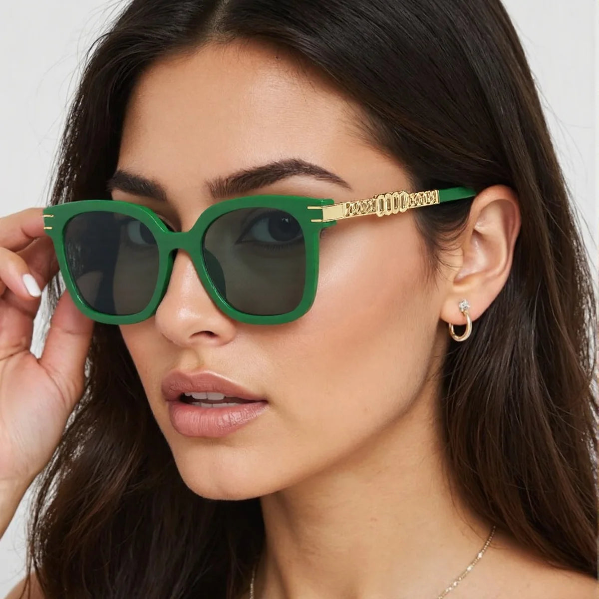 Vintage Golden Chain Embellished Black Square Sunglasses