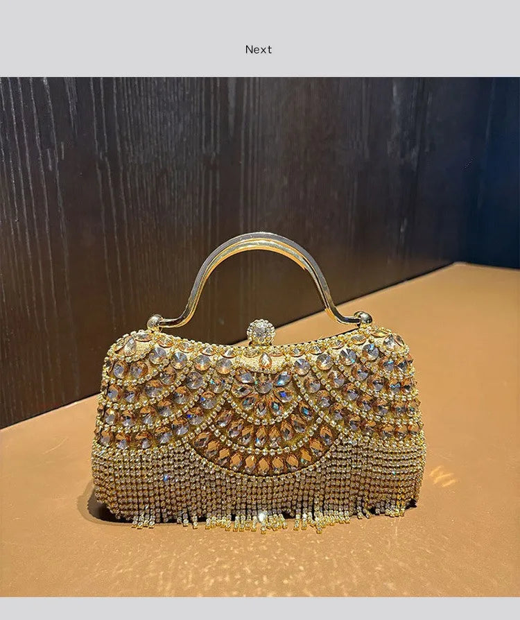 Diamond Evening Gold Clutch Tassel Bag