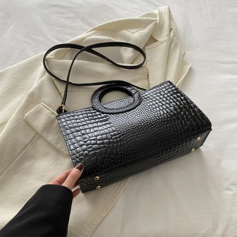 Crocodile Pattern PU Leather Square Handbag
