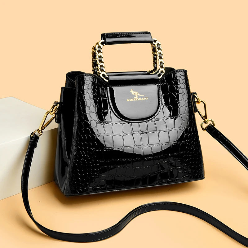 Alligator Patent PU Leather Shoulder Bag