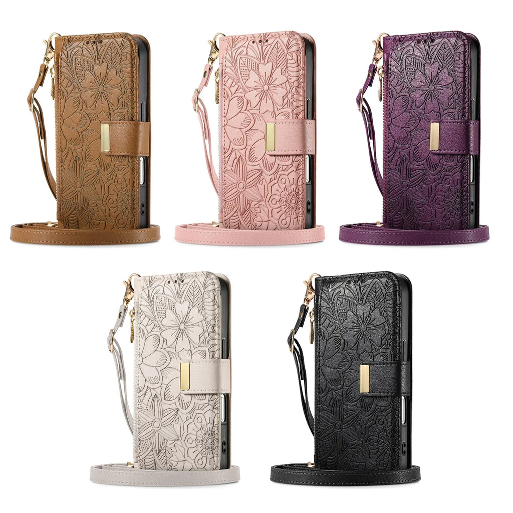 Leather Zipper Wallet Crossbody iPhone Case