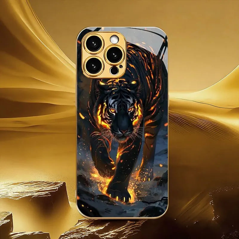 Electroplated Gold Glass Black Panther Phone Case for iPhone