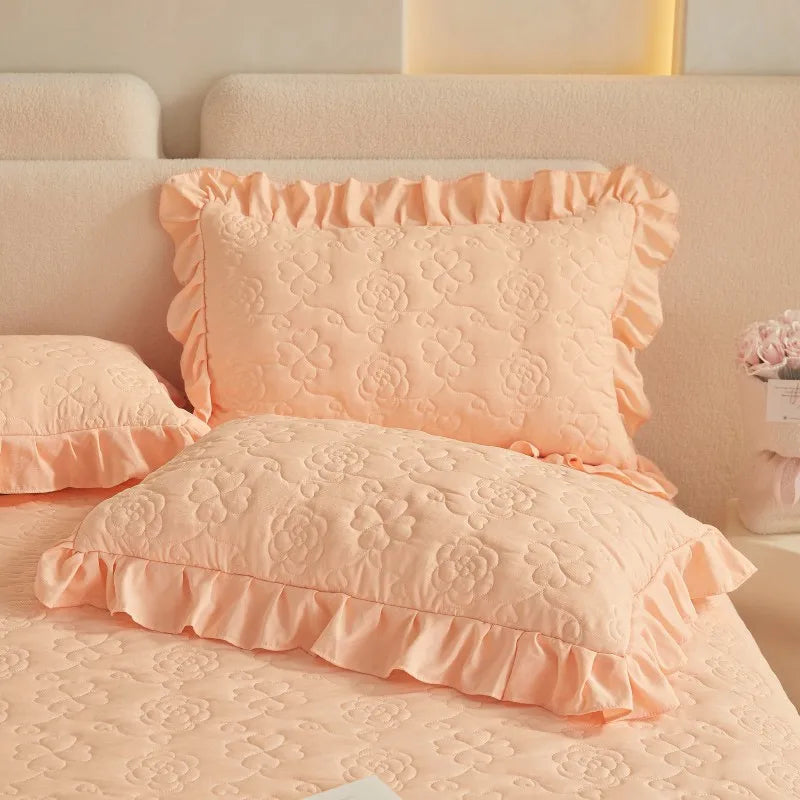 Floral Embossed White Lace Coverlet Bedspread with 2 Pcs Pillow Shams