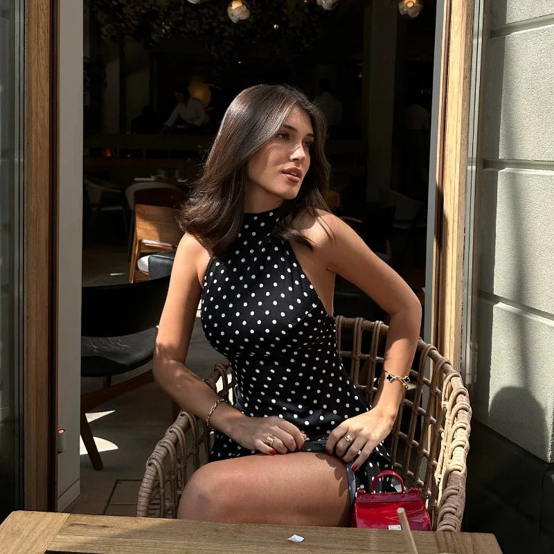 Women’s Polka Dot Off-Shoulder Sleeveless Mini Dress