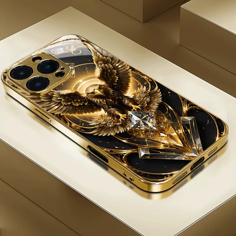 Eagle Gold Electroplated Glass TPU Phone Case For iPhone
