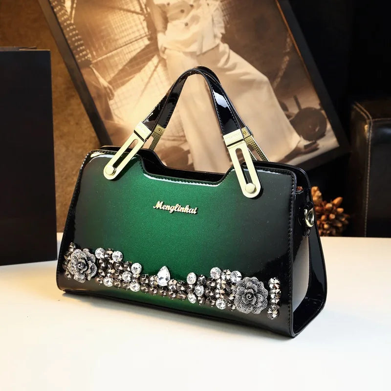 Genuine Leather Diamonds Shoulder Handbag