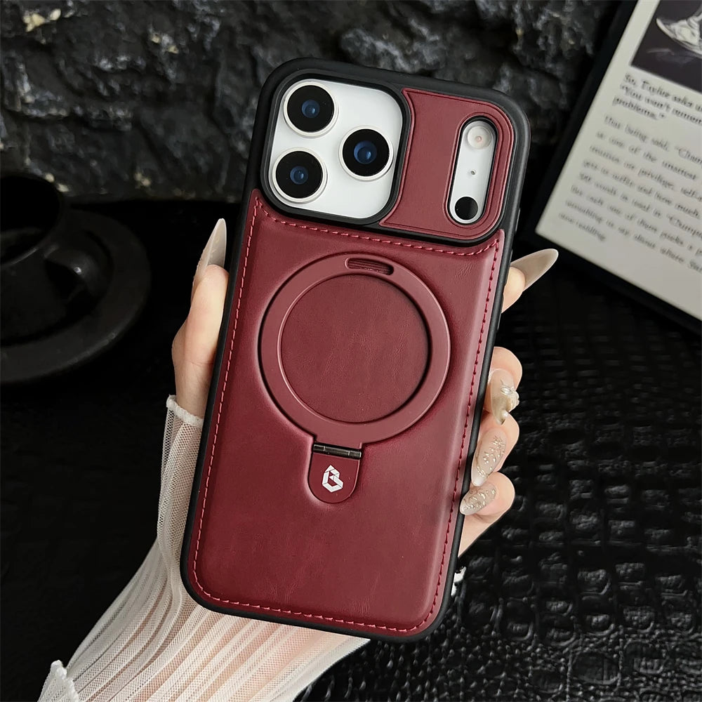 MagSafe PU Leather Ring Stand Case for iPhone