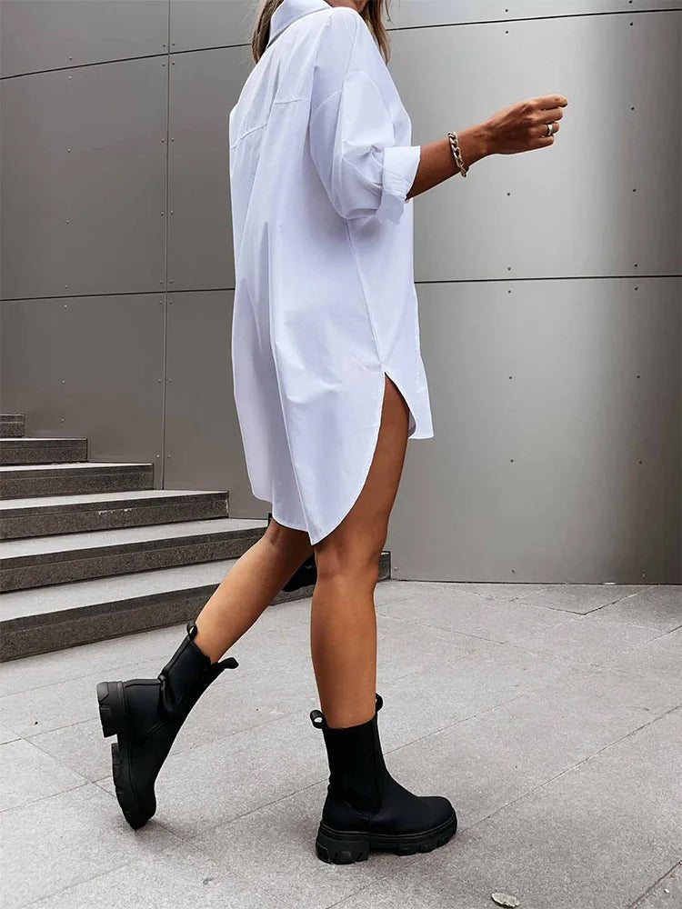 Women’s Solid Color Button Front Shirt Dress